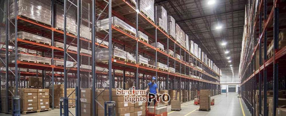 LED lights in warehouse