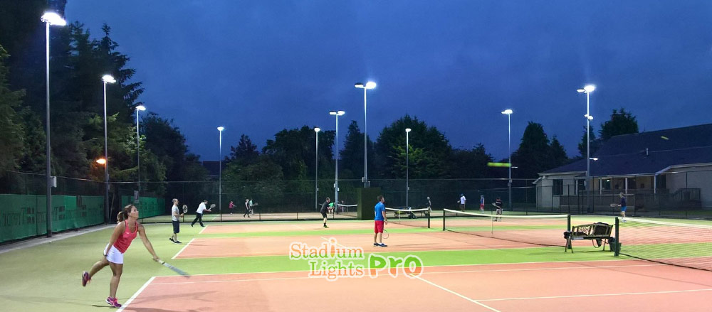 tennis court using solar powered flood lights