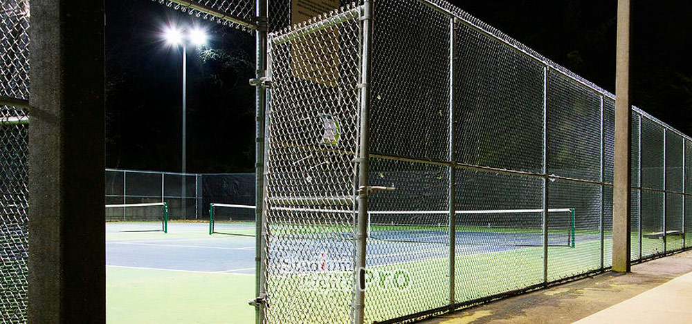 walk around and test the floodlights in tennis court